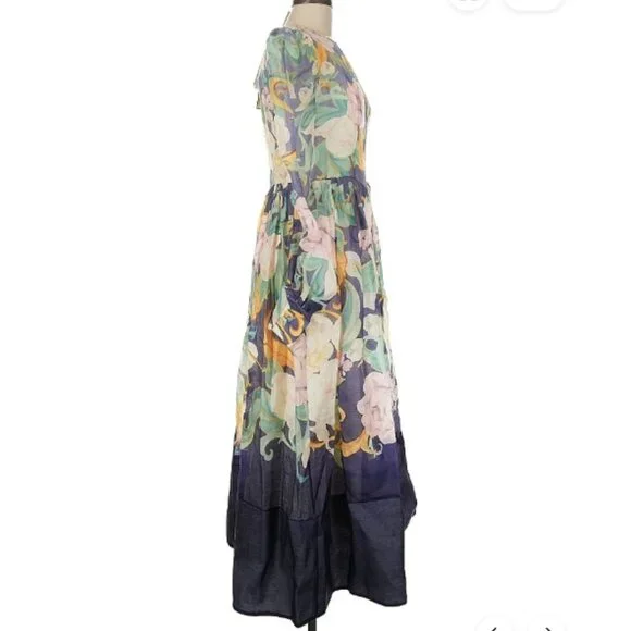 Leo Lin Jordana long Balloon Sleeve Organza Gown (VERY LOVELY) silk/linen dress - Picture 5 of 11